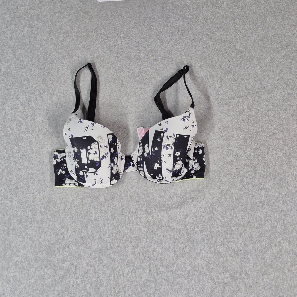 PINK Victoria Secret Women Bra‎ 32C Black Floral Lightly Line T Shirt Underwired